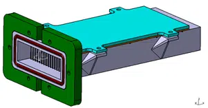 CAD of a single flow channel and interfaces to the test bench